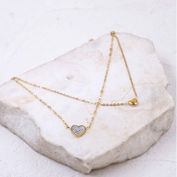 Stainless Steel Jewelry: Διπλό Επίχρυσο Βραχιόλι με Καρδιές Επίχρυσο βραχιόλι αλυσίδα από ανοξείδωτο ατσάλι με μεταλλικές καρδιές και στρας