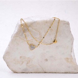 Stainless Steel Jewelry: Διπλό Επίχρυσο Βραχιόλι με Καρδιές Επίχρυσο βραχιόλι αλυσίδα από ανοξείδωτο ατσάλι με μεταλλικές καρδιές και στρας