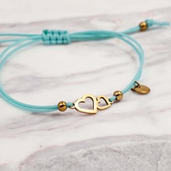 Μακραμέ Βραχιόλι Ανοξείδωτο Ατσάλι με Διπλή Καρδιά Μακραμέ Βραχιόλι από ανοξείδωτο ατσάλι με επίχρυση επιμετάλλωση και Διπλή Καρδιά