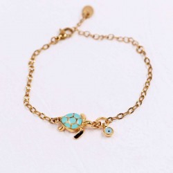 Chain Bracelet: Sea Turtle & Evil Eye Chain bracelet with metal sea turtle and evil eye of enamel