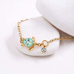 Chain Bracelet: Sea Turtle & Evil Eye Chain bracelet with metal sea turtle and evil eye of enamel