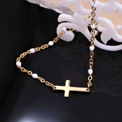 Stainless Steel Jewelry: Επίχρυσο Βραχιόλι Αλύσιδα με Σταυρό Επίχρυσο βραχιόλι αλυσίδα από ανοξείδωτο ατσάλι με μεταλλικό σταυρό