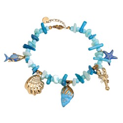 Stainless Steel Jewelry: Καλοκαιρινό Βραχιόλι με Κοχύλια & Κοράλλια Επίχρυσο βραχιόλι από ανοξείδωτο ατσάλι με θαλασσινά στοιχεία