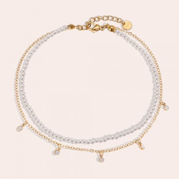 Διπλή Αλυσίδα Ποδιού | Pearls & Crystals Διπλή Αλυσίδα Ποδιού | Pearls & Crystals
