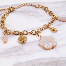Ανοξείδωτο Ατσάλι: Βραχιόλι Resin Flower & Sea Charms Επίχρυσο βραχιόλι από ανοξείδωτο ατσάλι μεμεταλλικά θαλασσινά charms και λουλούδι πλέξιγκλας