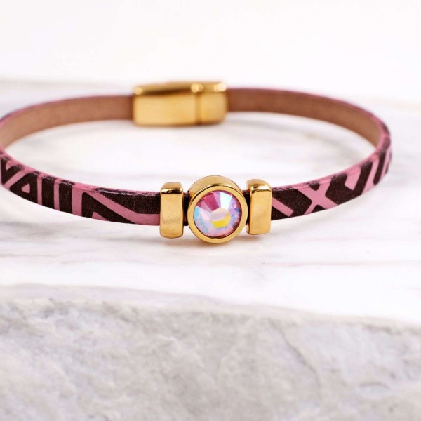 Δερμάτινο Βραχιόλι με Χάραξη και Κρύσταλλο Swarovski | Χειροποίητο Χειροποίητο δερμάτινο βραχιόλι με κρύσταλλο Swarovski