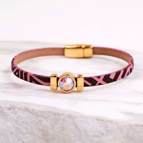 Δερμάτινο Βραχιόλι με Χάραξη και Κρύσταλλο Swarovski | Χειροποίητο Χειροποίητο δερμάτινο βραχιόλι με κρύσταλλο Swarovski