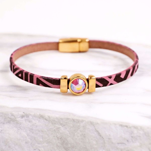 Δερμάτινο Βραχιόλι με Χάραξη και Κρύσταλλο Swarovski | Χειροποίητο Χειροποίητο δερμάτινο βραχιόλι με κρύσταλλο Swarovski