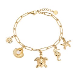 Βραχιόλι Ανοξείδωτο Ατσάλι με Θαλασσινά Charms Επίχρυσο βραχιόλι από ανοξείδωτο ατσάλι με μεταλλικά θαλασσινά στοιχεία
