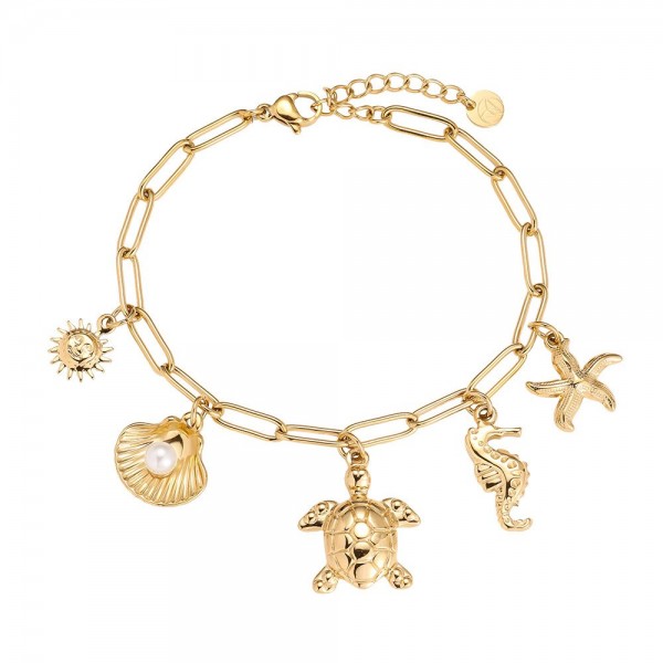 Βραχιόλι Ανοξείδωτο Ατσάλι με Θαλασσινά Charms Επίχρυσο βραχιόλι από ανοξείδωτο ατσάλι με μεταλλικά θαλασσινά στοιχεία