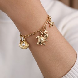 Βραχιόλι Ανοξείδωτο Ατσάλι με Θαλασσινά Charms Επίχρυσο βραχιόλι από ανοξείδωτο ατσάλι με μεταλλικά θαλασσινά στοιχεία