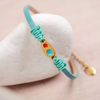 Δερμάτινο Βραχιόλι | Colored Enamel - Jade Opal
