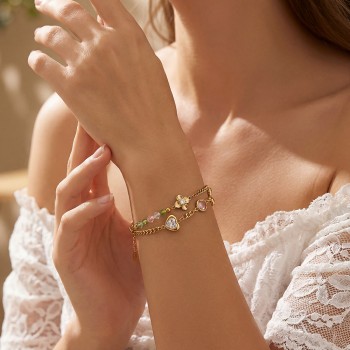 Stainless Steel Jewelry: Βραχιόλι Αλυσίδα Hearts & Zircon