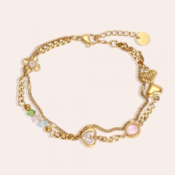 Stainless Steel Jewelry: Βραχιόλι Αλυσίδα Hearts & Zircon Stainless Steel Jewelry: Βραχιόλι Αλυσίδα Hearts & Zircon