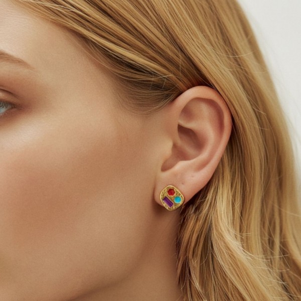 Gold-Plated Stud Earrings with Enamel | Toolittle Gold-Plated Stud Earrings with Enamel | Toolittle