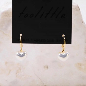 Επίχρυσα Σκουλαρίκια Κρίκοι | Pearl Heart Charm