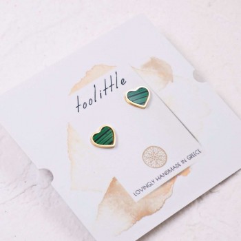 Ατσάλινα Σκουλαρίκια Καρδιά | Μαλαχίτης