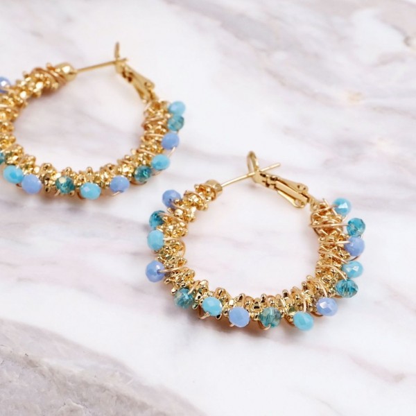 Σκουλαρίκια Κρίκοι Ανοξείδωτο Ατσάλι | Crystal Beads Σκουλαρίκια από ανοξείδωτο ατσάλι με επίχρυση επιμετάλλωση και κρύσταλλα