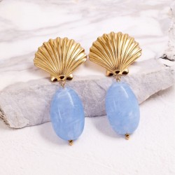 Gold-plated Clam Shell & Stone Earrings | Stainless Gold-plated stainless steel earrings with clam shell and acrylic stone