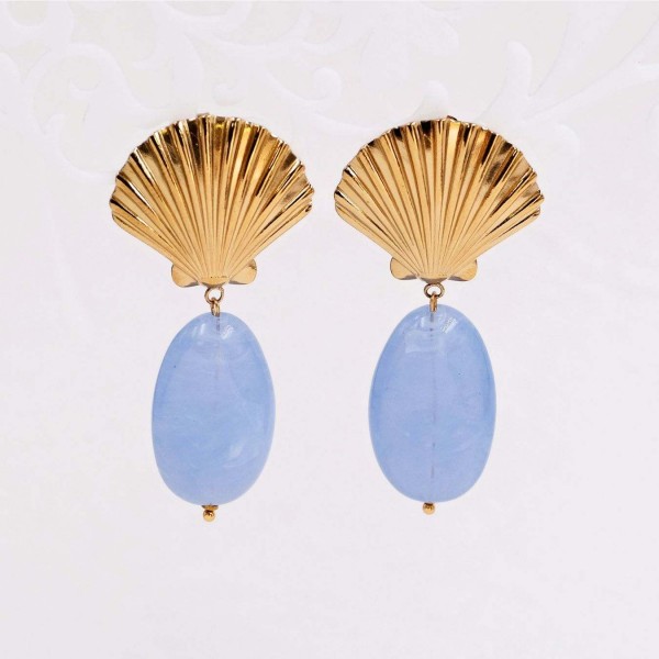 Gold-plated Clam Shell & Stone Earrings | Stainless Gold-plated stainless steel earrings with clam shell and acrylic stone