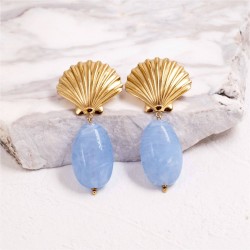 Gold-plated Clam Shell & Stone Earrings | Stainless Gold-plated stainless steel earrings with clam shell and acrylic stone