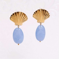 Gold-plated Clam Shell & Stone Earrings | Stainless Gold-plated stainless steel earrings with clam shell and acrylic stone
