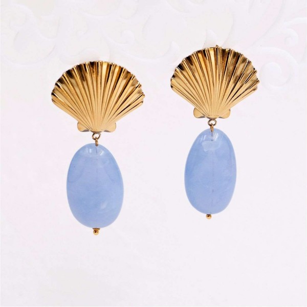 Gold-plated Clam Shell & Stone Earrings | Stainless Gold-plated stainless steel earrings with clam shell and acrylic stone