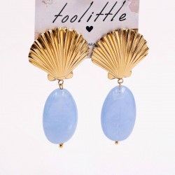 Gold-plated Clam Shell & Stone Earrings | Stainless Gold-plated stainless steel earrings with clam shell and acrylic stone