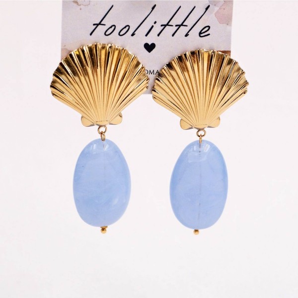 Gold-plated Clam Shell & Stone Earrings | Stainless Gold-plated stainless steel earrings with clam shell and acrylic stone