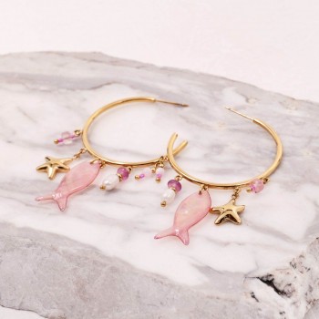 Sea Life Jewelry: Σκουλαρίκια Κρίκοι Ατσάλι - Charm Ψάρι Sea Life Jewelry: Σκουλαρίκια Κρίκοι Ατσάλι - Charm Ψάρι