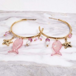 Sea Life Jewelry: Σκουλαρίκια Ανοξείδωτο Ατσάλι - Ψάρι Επίχρυσα σκουλαρίκια κρίκοι από ανοξείδωτο ατσάλι με ψάρι από φυσική πέτρα