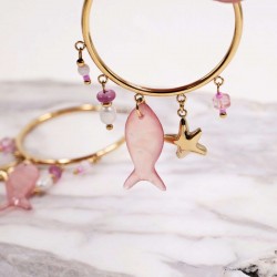 Sea Life Jewelry: Σκουλαρίκια Ανοξείδωτο Ατσάλι - Ψάρι Επίχρυσα σκουλαρίκια κρίκοι από ανοξείδωτο ατσάλι με ψάρι από φυσική πέτρα