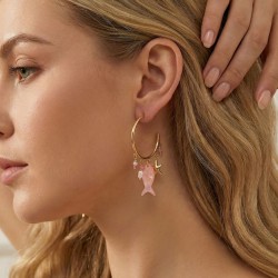 Sea Life Jewelry: Σκουλαρίκια Ανοξείδωτο Ατσάλι - Ψάρι Επίχρυσα σκουλαρίκια κρίκοι από ανοξείδωτο ατσάλι με ψάρι από φυσική πέτρα