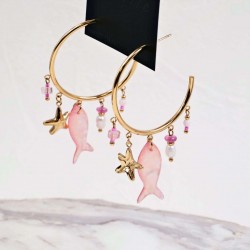 Sea Life Jewelry: Σκουλαρίκια Ανοξείδωτο Ατσάλι - Ψάρι Επίχρυσα σκουλαρίκια κρίκοι από ανοξείδωτο ατσάλι με ψάρι από φυσική πέτρα