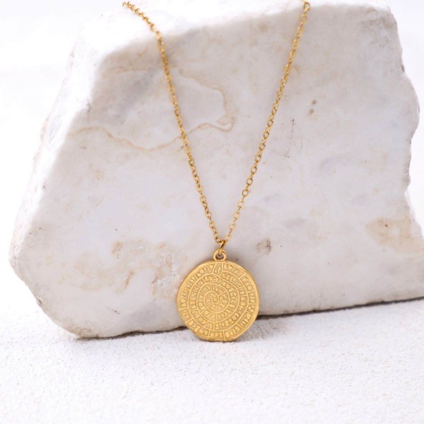 Stainless Steel Jewelry: Handmade Necklace - Phaistos Disc Handmade necklace made of 24K gold-plated stainless steel with Phaistos Disc