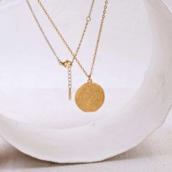 Stainless Steel Jewelry: Handmade Necklace - Phaistos Disc Handmade necklace made of 24K gold-plated stainless steel with Phaistos Disc