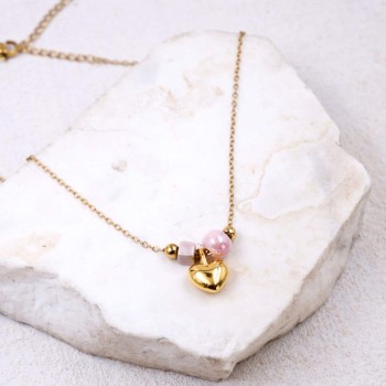 Χειροποίητο Επίχρυσο Κολιέ: Καρδιά & Κεραμικές Χάντρες