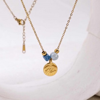 Χειροποίητο Επίχρυσο Κολιέ: Μάτι & Κεραμικές Χάντρες