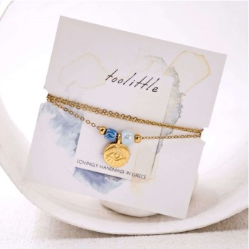 Χειροποίητο Επίχρυσο Κολιέ: Μάτι & Κεραμικές Χάντρες