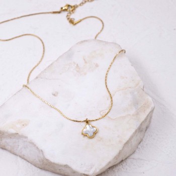 Stainless Steel Jewelry: Επίχρυσo Κολιέ Clover με Φίλντισι