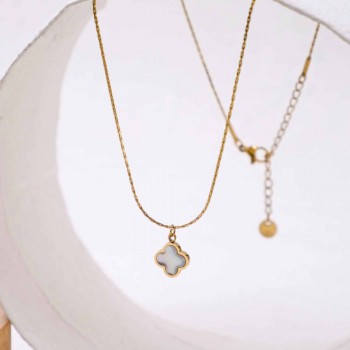 Stainless Steel Jewelry: Επίχρυσo Κολιέ Clover με Φίλντισι