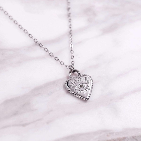 Κολιέ Ανοξείδωτο Ατσάλι σε σχήμα Καρδιάς με Μάτι Xειροποίητo κολιέ από ανοξείδωτο ατσάλι σε σχήμα Καρδιάς