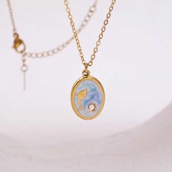 Χειροποίητο Κολιέ Δελφίνι Ανοξείδωτο Ατσάλι | Φίλντισι & Σμάλτο Xειροποίητo κολιέ από επιχρυσωμένο ανοξείδωτο ατσάλι με Φίλντισι και Σμάλτο