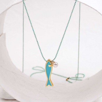 Επίχρυσο Μακρύ Κολιέ | Enamelled Fish Charm Επίχρυσο Μακρύ Κολιέ | Enamelled Fish Charm