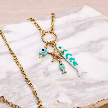 Stainless Steel Jewelry: Κολιέ Tropical Sea Life -Τιρκουάζ