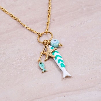 Stainless Steel Jewelry: Κολιέ Tropical Sea Life -Τιρκουάζ