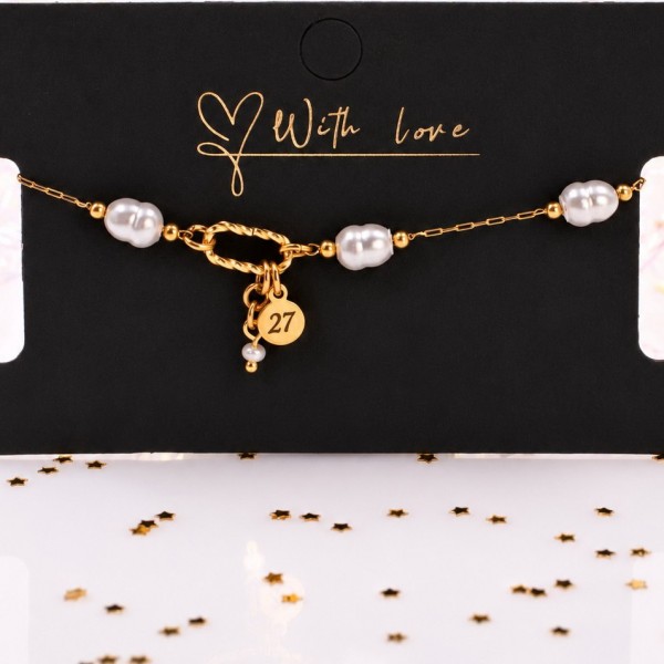 Stainless Steel Jewelry: Βραχιόλι - Γούρι με Καλλιεργημένα Μαργαριτάρια Βραχιόλι Γούρι 2027 από ανοξείδωτο ατσάλι με επιμετάλλωση 24Κ χρυσού