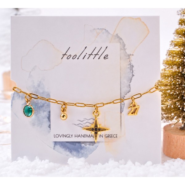 Lucky Bracelet: Crystals & Metal Star Lucky bracelet in 24K gold plating with Crystals and Metal Star