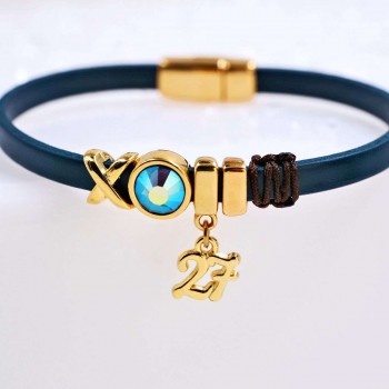 Δερμάτινο Βραχιόλι Γούρι με Κρύσταλλο Swarovski - Prussian blue Δερμάτινο Βραχιόλι Γούρι με Κρύσταλλο Swarovski - Prussian blue
