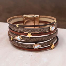 Γυναικείο Δερμάτινο Βραχιόλι με Swarovski Σταγόνες και Αστέρια
